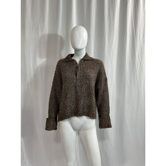 Varley 'Amelia' Brown Oversize Shaker Half Zip Sweater Size XS - Picture 2 of 5